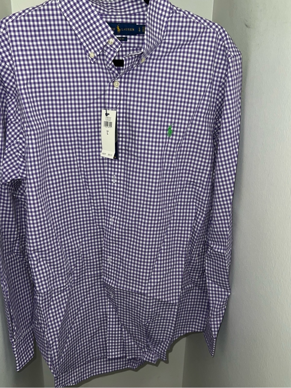 Ralph Lauren Purple Gingham Button-Down Shirt with Green Pony